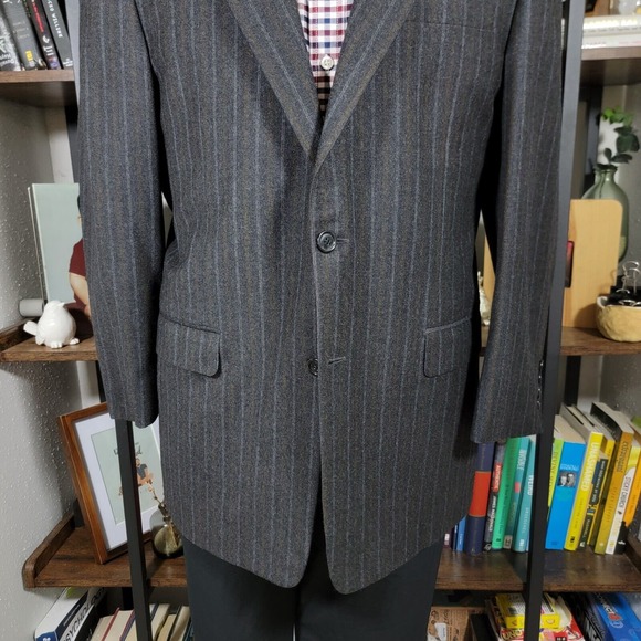 Hickey Freeman MADISON Mens Sport Coat Two Button Gray Striped Wool Cashmere 43R - Picture 11 of 16